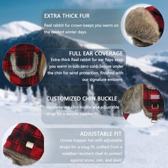 Genuine Rabbit Fur Trapper Hat Classic Ushanka Design Unisex Winter Essential